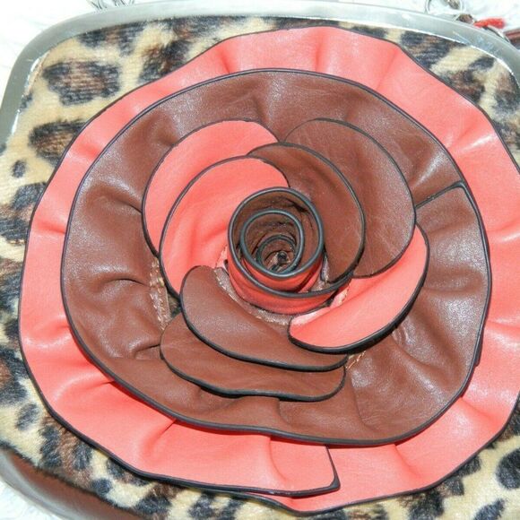 Lavive Purse Brown Red Animal Print with 3D Flower‎ - Picture 4 of 8